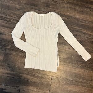 Cream Ribbed Scoop Neck Sweater